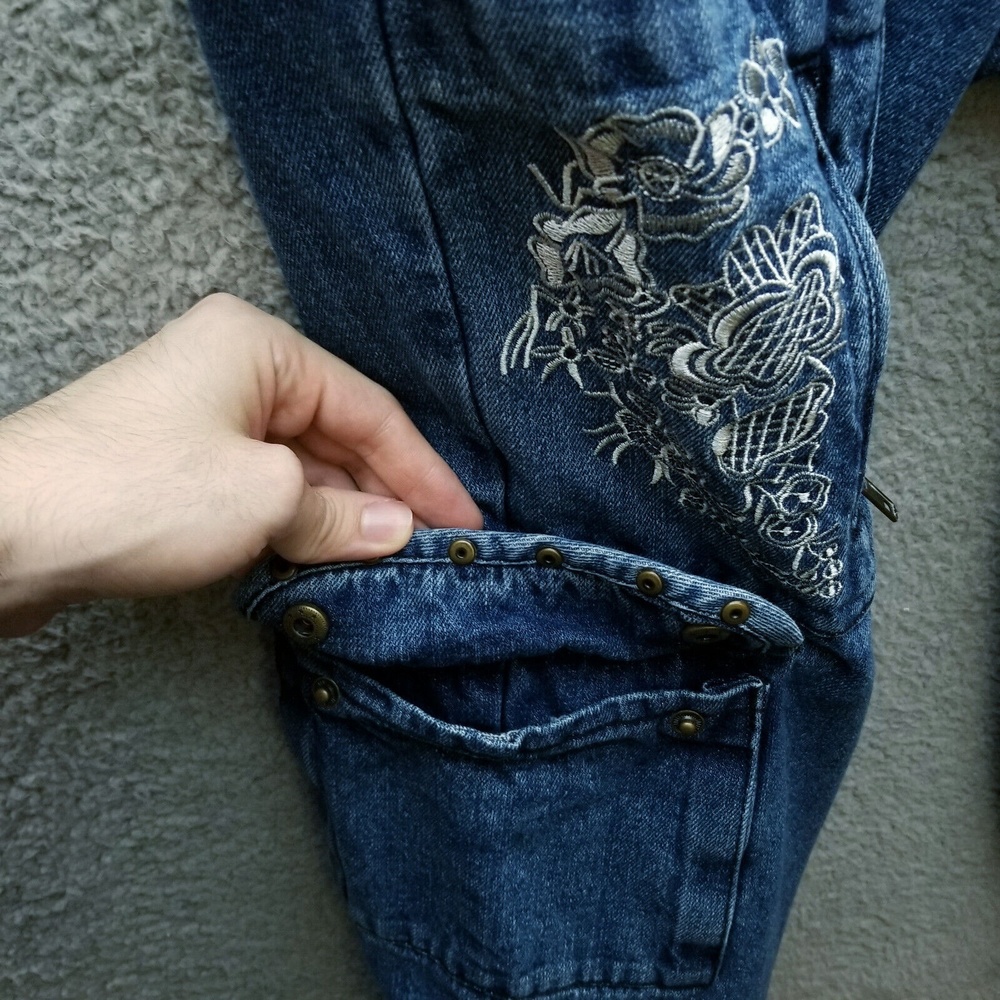 Venus Women's 2 Floral Blue Cropped Jeans Pockets 100% Cotton 30" 23" 8.5" - Picture 6 of 12